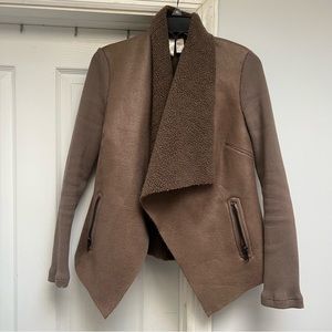 Drapable front accent detailed Brown thick winter asymmetrical jacket size small